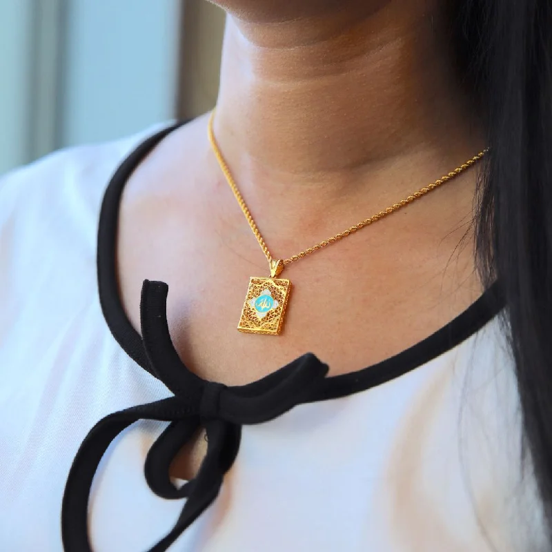 Everyday Necklaces -Gold Necklace (Chain With Rectangle Shaped Allah Pendant) 21KT - FKJNKL21KM9942