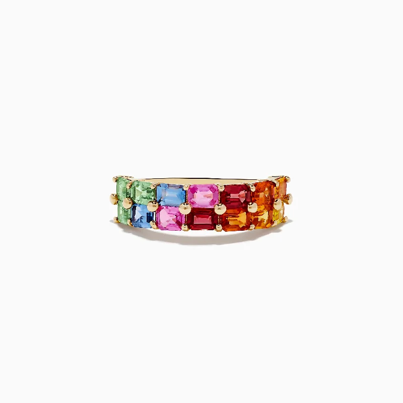 Ladies Rings for Nurses-Watercolors 14K Yellow Gold Multi Sapphire Ring