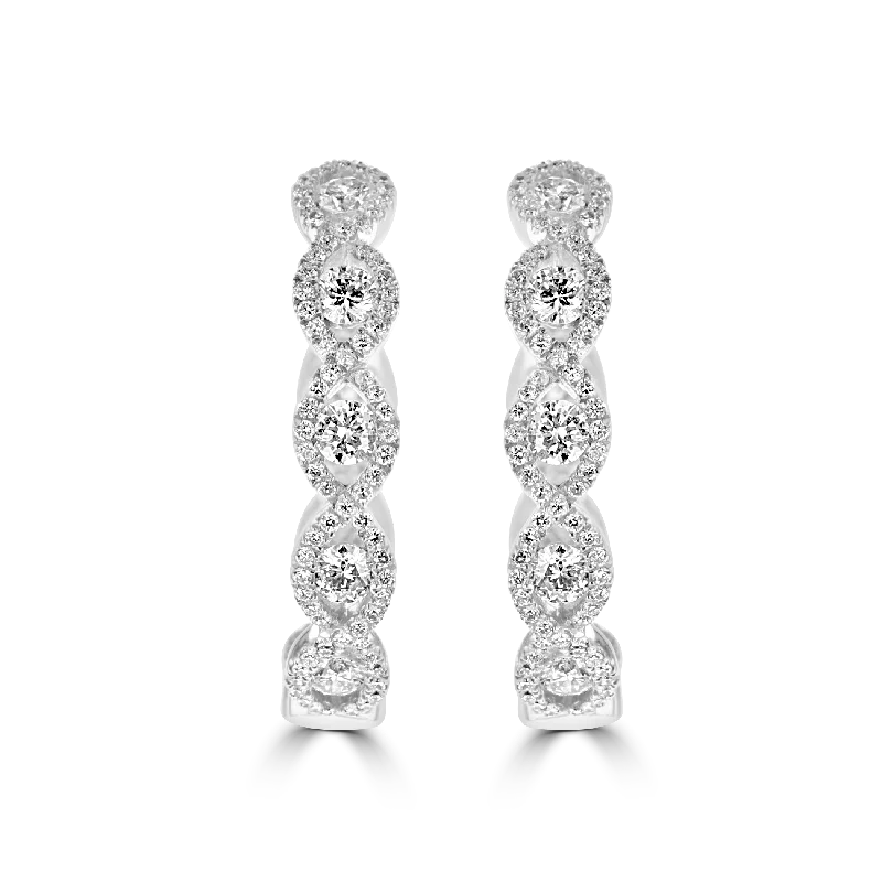 Ladies Earrings with Jeremejevite-14KT WHITE GOLD 2.01 CTW DIAMOND HOOP EARRINGS