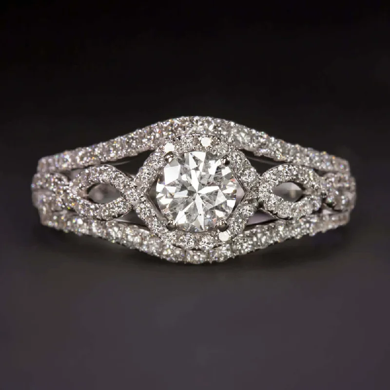 Ladies Engagement Rings with Cavansite-1.5ctw EXCELLENT CUT DIAMOND ENGAGEMENT RING WHITE GOLD ROUND HALO SPLIT SHANK