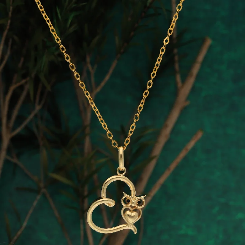 Edgy Necklaces -Gold Necklace (Chain with Owl in Heart Pendant) 18KT - FKJNKL18K9178