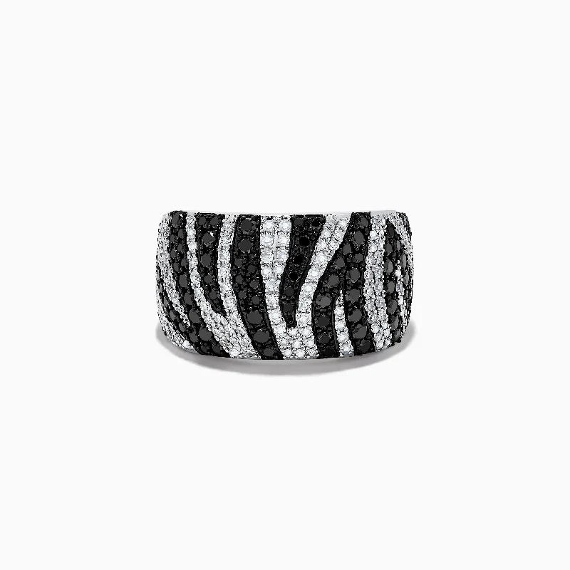 Ladies Rings for Travelers-14k White Gold Black and White Diamond Zebra Print Ring