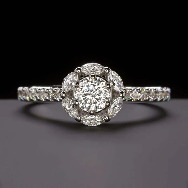 Ladies Engagement Rings with Danburite-1.12ctw CELEBRITY CUT DIAMOND ENGAGEMENT RING MARQUISE HALO RADIANT STAR ROUND