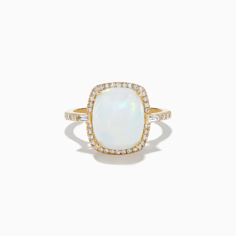 Ladies Rings Triangle Cut-Aurora 14K Yellow Gold Opal and Diamond Ring