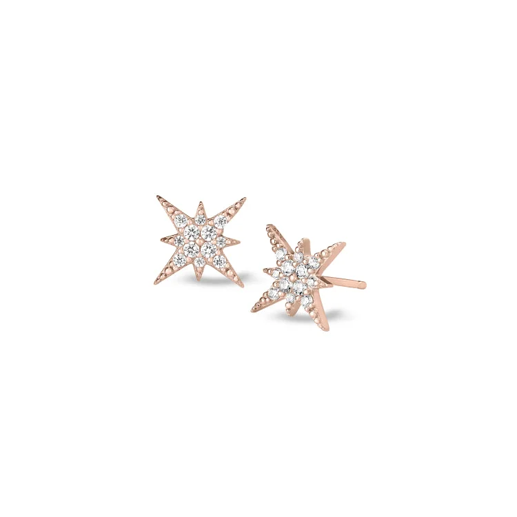 Ladies Earrings with Carnelian-Rose Gold Finish Sterling Silver Micropave Starburst Earrings with Simulated Diamonds