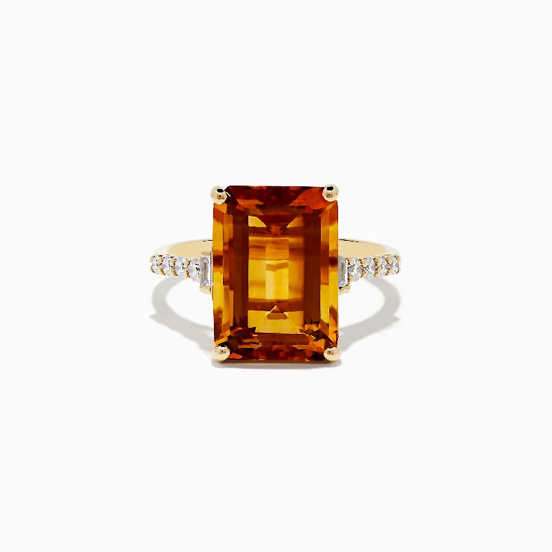 Ladies Rings for Engagements-Sunset 14K Yellow Gold Citrine and Diamond Ring