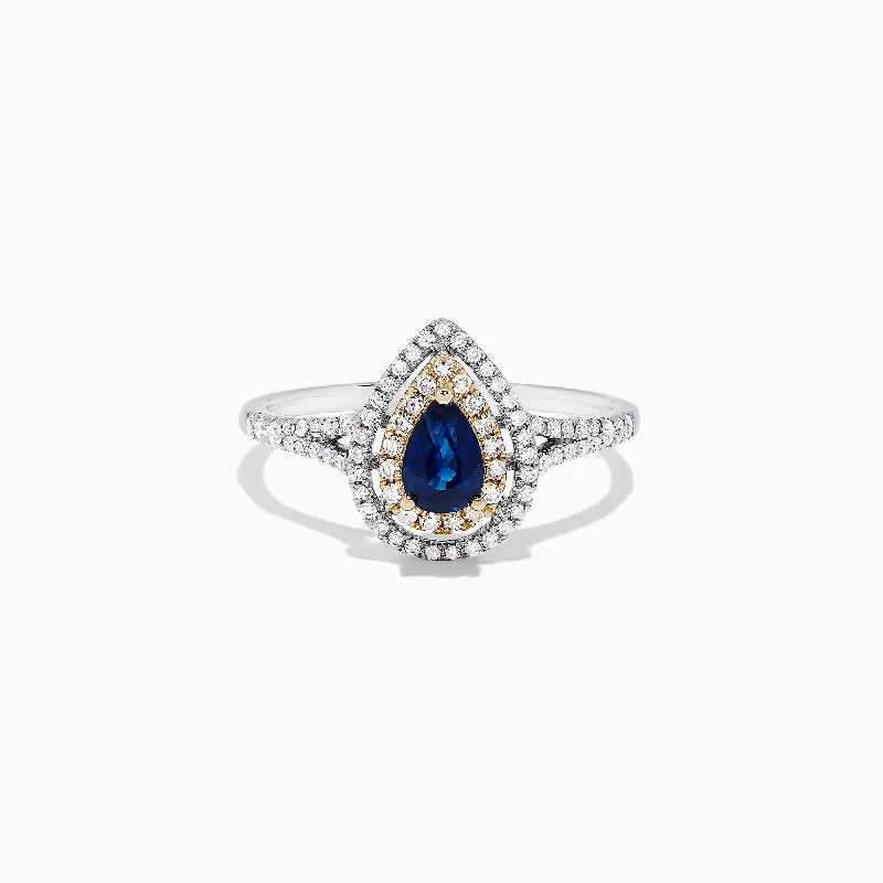 Ladies Rings with Beryl-Royale Bleu 14K Two Tone Gold Sapphire and Diamond Ring, 0.77 TCW