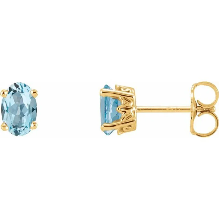 Ladies Earrings with Turquoise-14K Yellow Natural Sky Blue Topaz Earrings