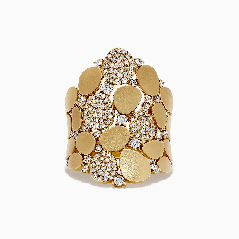 Ladies Rings with Amber-D'Oro 14K Yellow Gold Diamond Pave Pebble Ring, 0.79 TCW