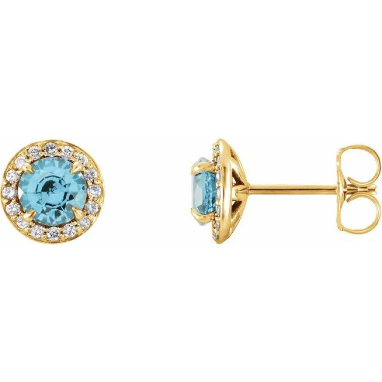 Ladies Earrings for Mothers-14K Yellow 5 mm Natural Blue Zircon & 1/8 CTW Natural Diamond Earrings