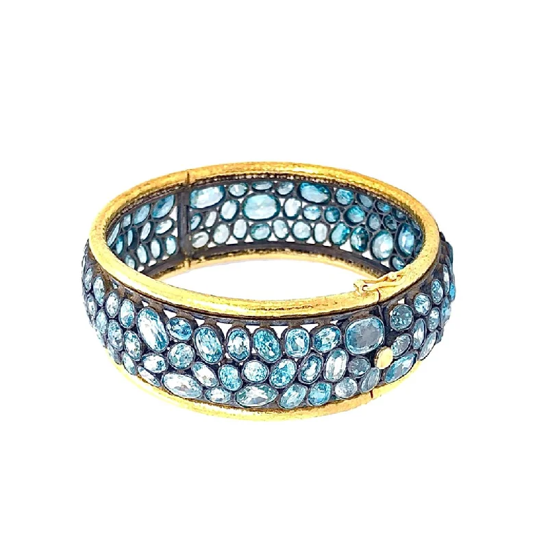 Wooden Bracelets -Blue Zircon Pebble Bangle Bracelet