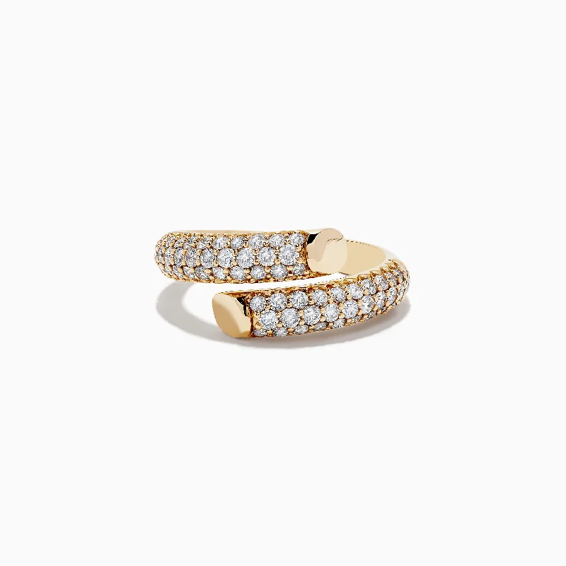 Ladies Rings for Daughters-D'Oro 14K Yellow Gold Pave Diamond Bypass Ring