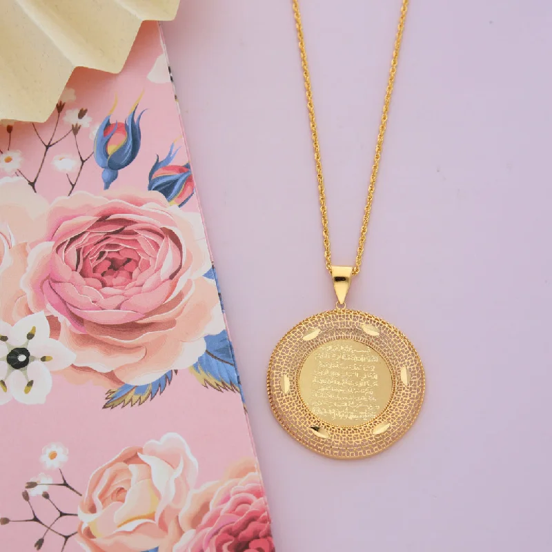 Wooden Necklaces -Gold Necklace (Chain Hollow Round Frame Shaped Ayatul Kursi Pendant) 21KT - FKJNKL21KM9623