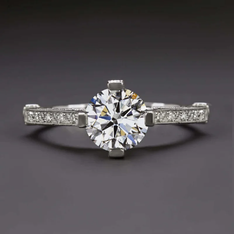 Ladies Engagement Rings Statement Piece-0.96ct GIA CERTIFIED G SI1 EXCELLENT CUT DIAMOND ENGAGEMENT RING VINTAGE STYLE