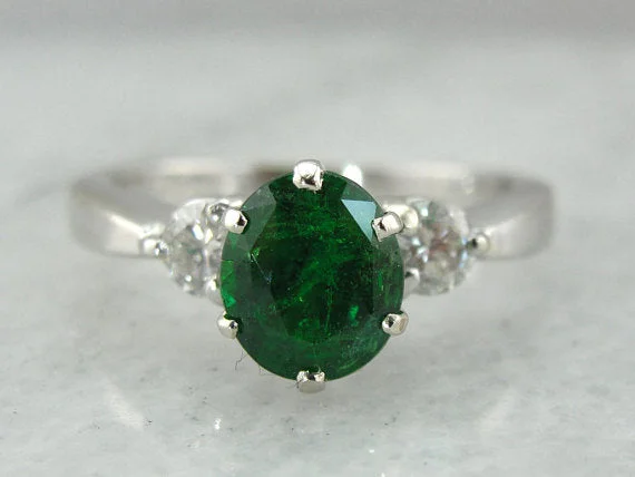 Ladies Engagement Rings with Milarite-Tsavorite Garnet, Gorgeous Three Stone Anniversary or Engagement Ring