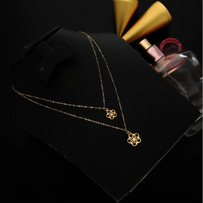 Horoscope Necklaces -Gold Double Layered Fancy Flower Shaped Necklace 21KT - FKJNKL21KM9794