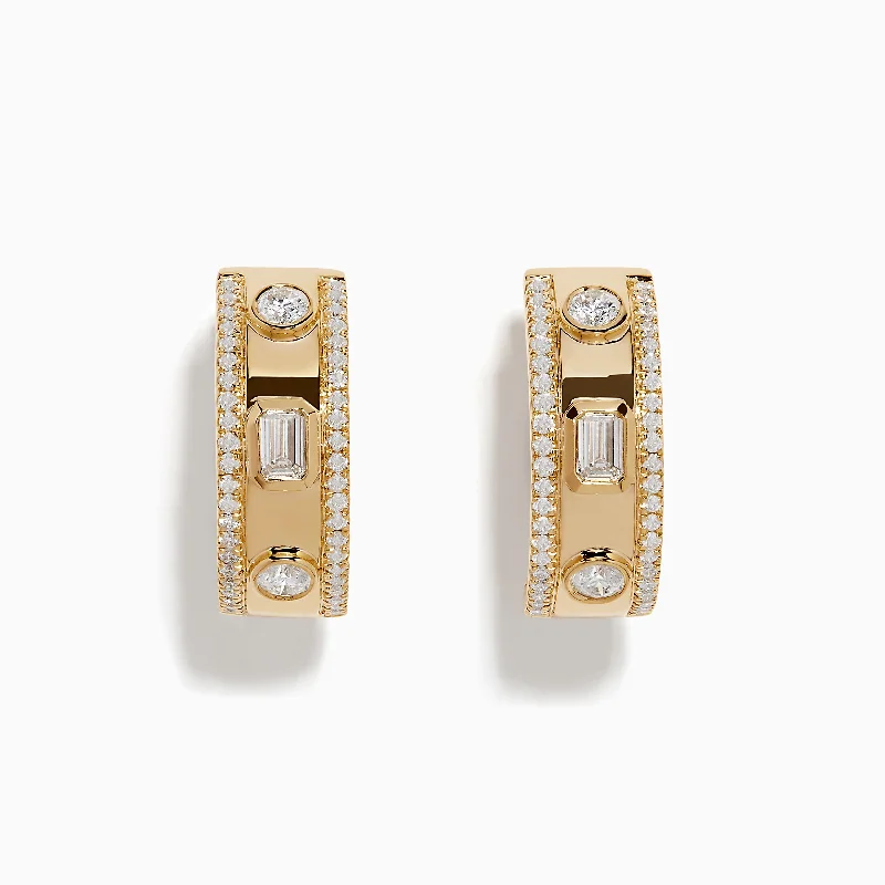 Ladies Earrings for Date Night-D'Oro 14K Yellow Gold Bezel Set 3/4" Diamond Hoop Earrings 1.14 TCW