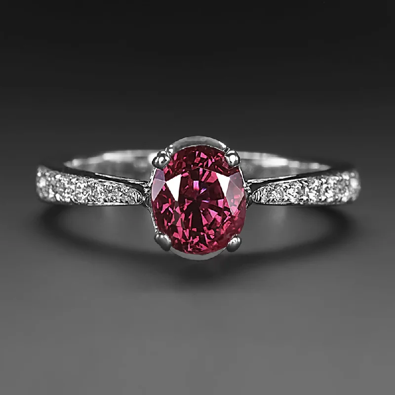 Ladies Engagement Rings with Jade-1.5ct RUBY DIAMOND 18k ENGAGEMENT RING NATURAL WHITE GOLD COCKTAIL OVAL CLASSIC