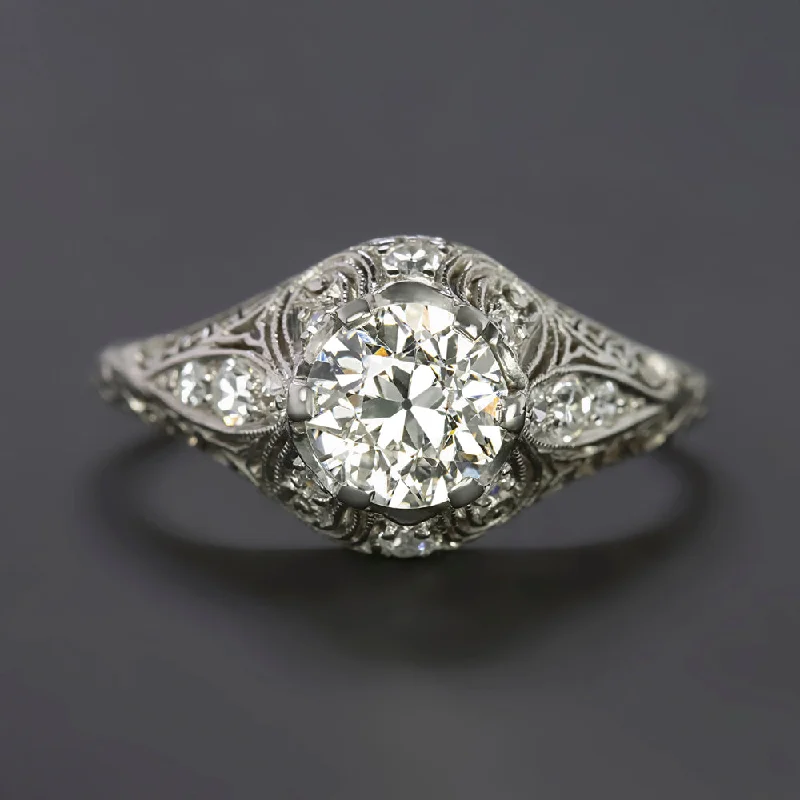 Ladies Engagement Rings Curved Band-1.04ct OLD EUROPEAN CUT DIAMOND ENGAGEMENT RING GIA CERTIFIED FILIGREE VINTAGE