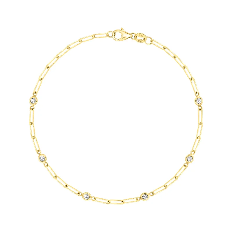 Punk Bracelets -14k Yellow Gold and Diamond Paperclip Chain Bracelet