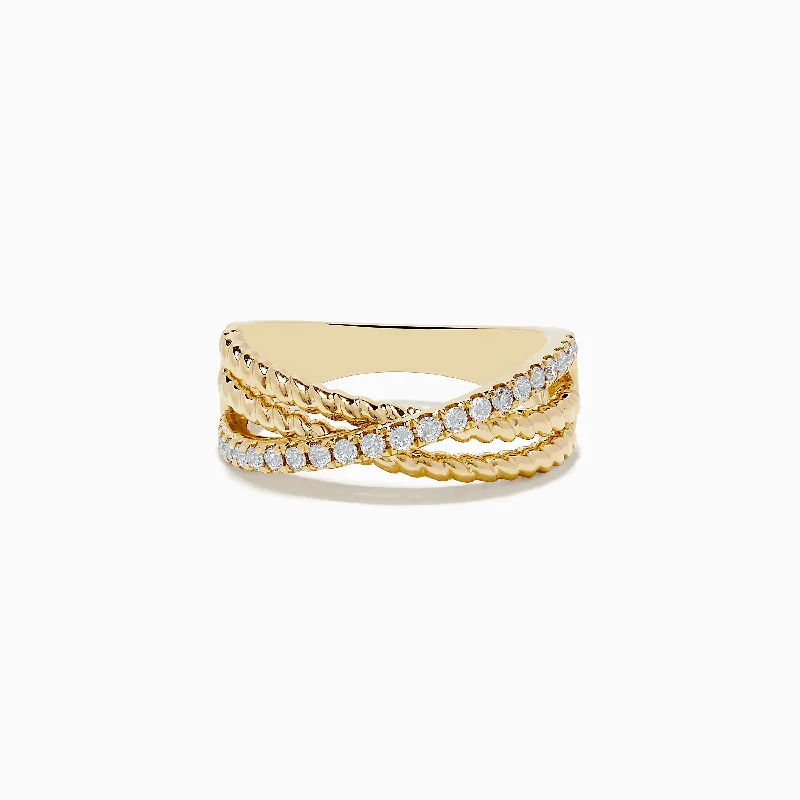 Ladies Rings Open Band-D'oro 14K Yellow Gold Diamond Crossover Ring