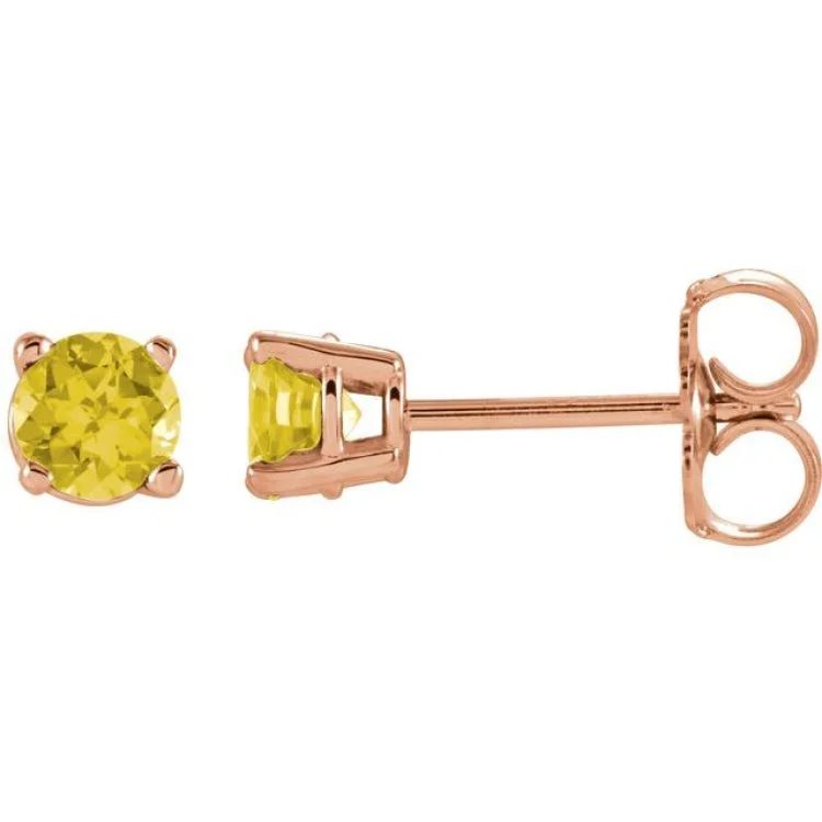 Ladies Earrings Unique Shapes-14K Rose 4 mm Natural Yellow Sapphire Stud Earrings