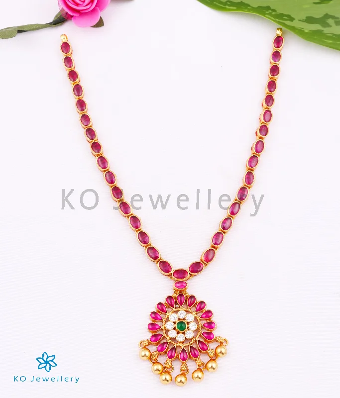 Vintage Necklaces -The Abhishi Silver Kempu Necklace (Red/Green)