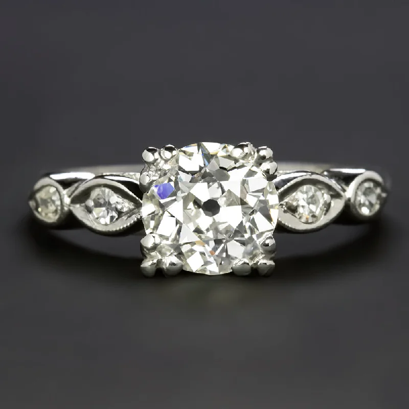 Ladies Engagement Rings Oval Halo-1.20c OLD EUROPEAN CUT DIAMOND ENGAGEMENT RING VINTAGE PLATINUM CERTIFIED ESTATE