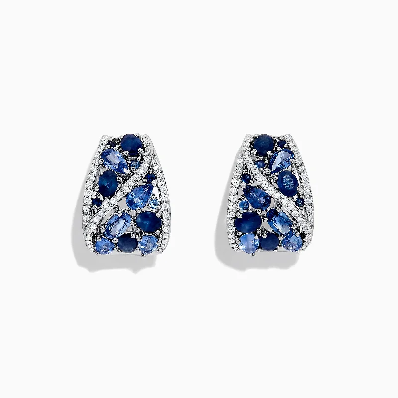 Ladies Earrings for Volunteers-Royale Bleu 14K White Gold Blue Sapphire & Diamond Earrings, 5.21 TCW