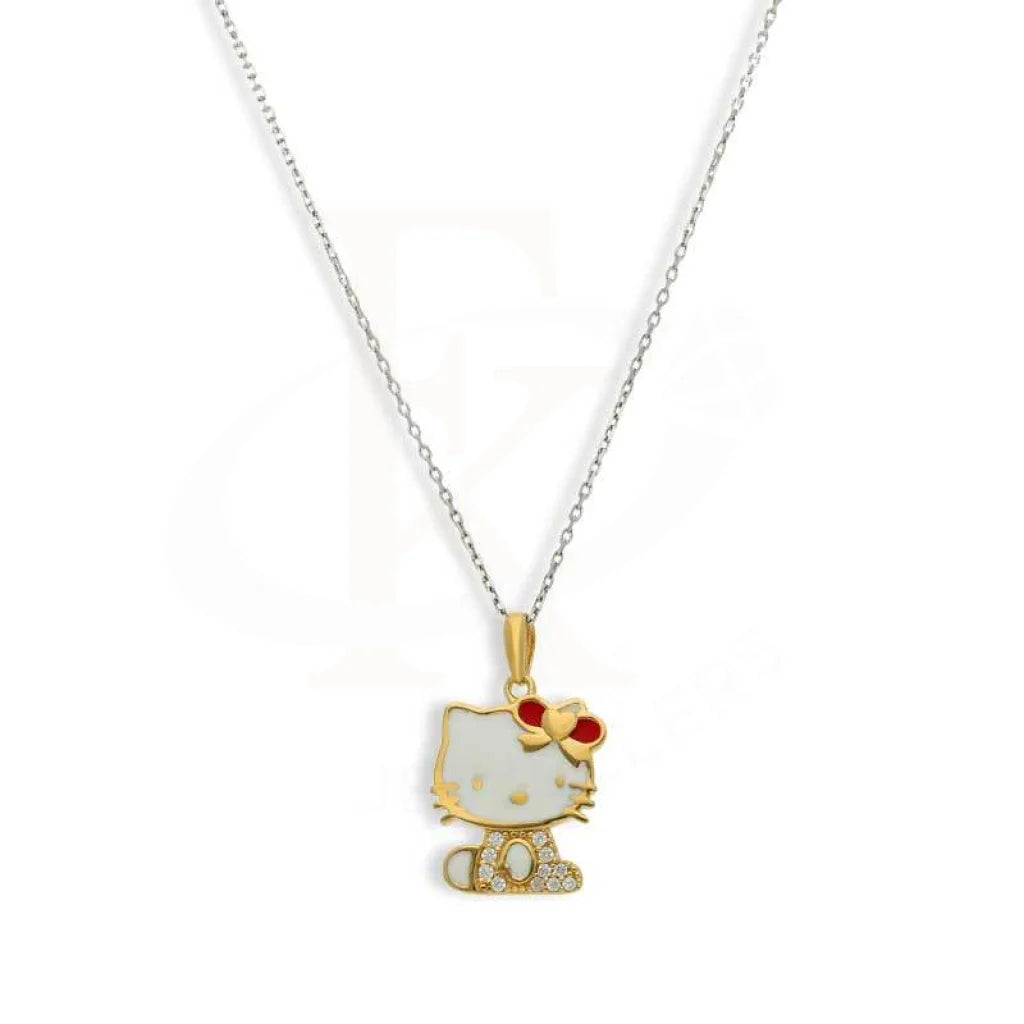 Sparkly Necklaces -Sterling Silver 925 Gold Plated Necklace (Chain with Hello Kitty Pendant) - FKJNKLSL3096