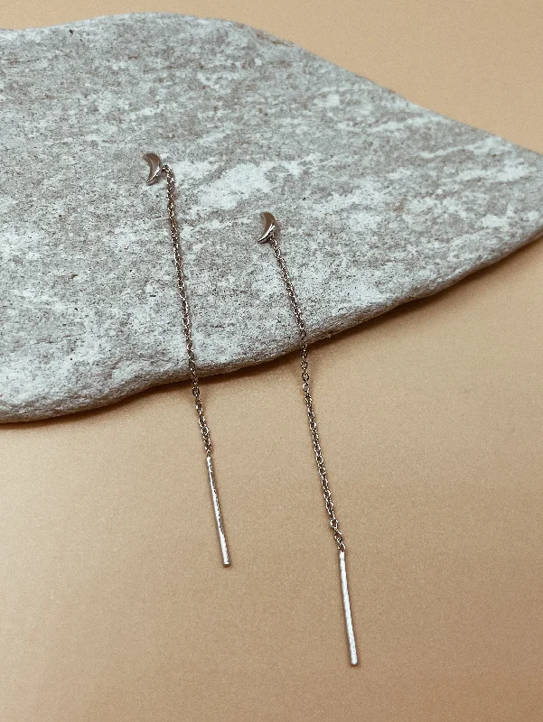 Ladies Earrings with Colemanite-Isa Crescent Threader Chain and Needle Earrings in Silver Tone