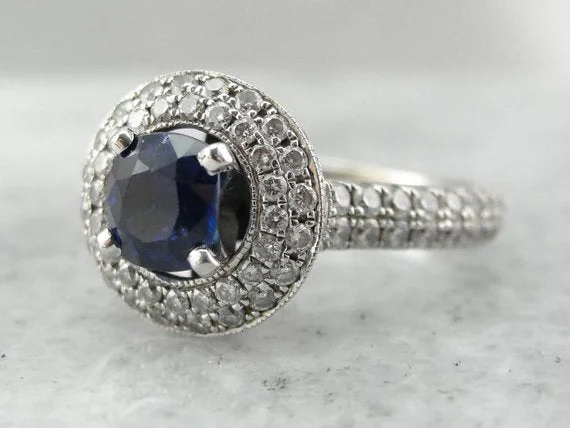 Ladies Engagement Rings Bold Stone-Contemporary Sapphire and Diamond Engagement Ring