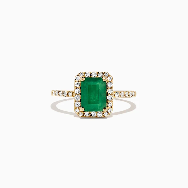 Ladies Rings with Variscite-Brasilica 14K Yellow Gold Emerald and Diamond Ring, 1.69 TCW