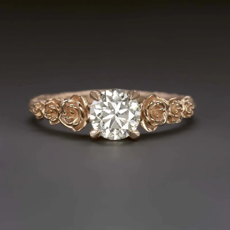 Ladies Engagement Rings Simple Look-1 CARAT DIAMOND ENGAGEMENT RING ROSE GOLD FLOWER FLORAL ROUND CUT BOHO COCKTAIL