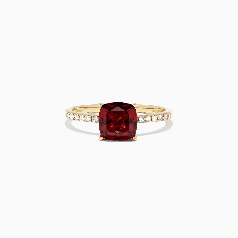 Ladies Rings for Summer-Bordeaux 14K Yellow Gold Garnet and Diamond Ring, 1.66 TCW