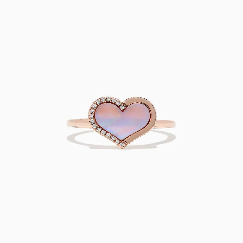 Ladies Rings with Coral-14K Rose Gold Mother of Pearl and Diamond Heart Ring, 0.04 TCW