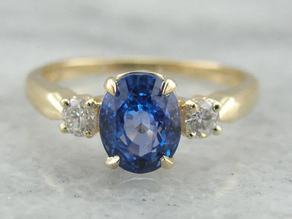 Ladies Engagement Rings with Phenakite-Classic Three Stone Sapphire and Diamond Engagement Ring