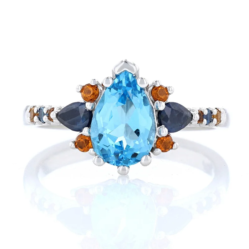 Ladies Rings for Grandmas-Blue & Orange Cluster Ring