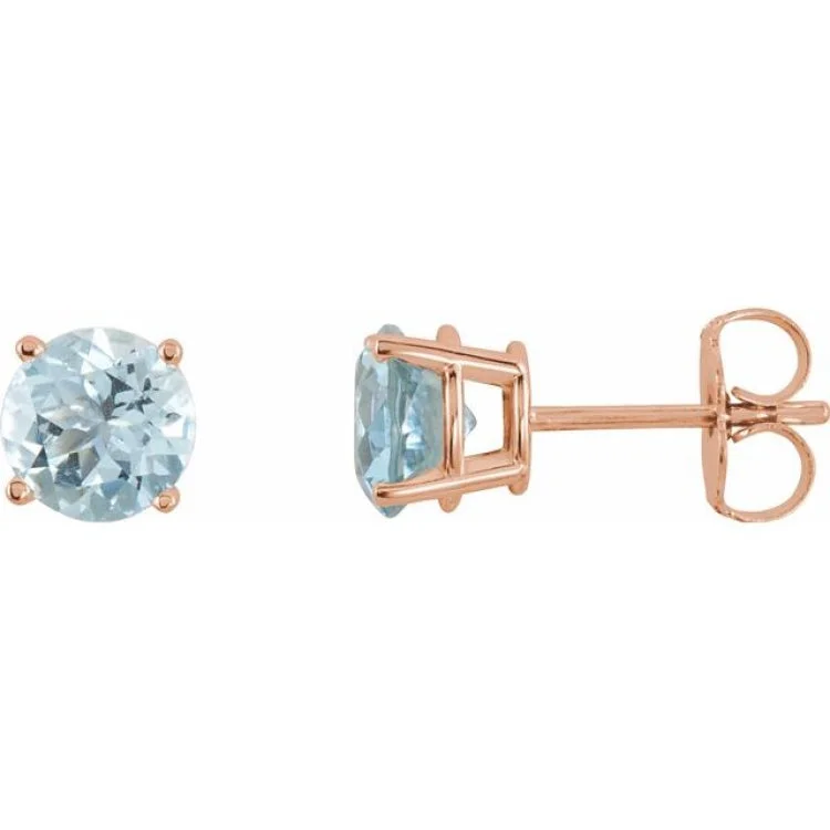 Ladies Earrings Cross Design-14K Rose 5 mm Natural Aquamarine Stud Earrings