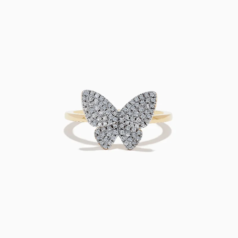 Ladies Rings with Astrophyllite-Nature 14K Yellow Gold Diamond Butterfly Ring