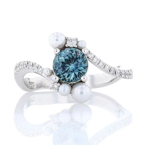 Ladies Rings for Volunteers-Teal Montana Sapphire and Pearl Ring