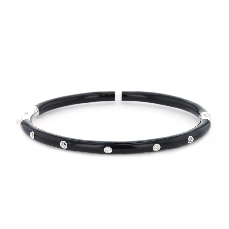 Mountain Bracelets -0.10 ctw Diamond Sterling Silver & Enamel Bangle Bracelet