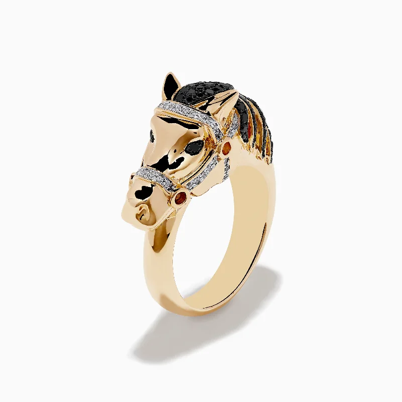 Ladies Rings Rose Gold-Safari 14K Yellow Gold Black Diamond Horse Ring