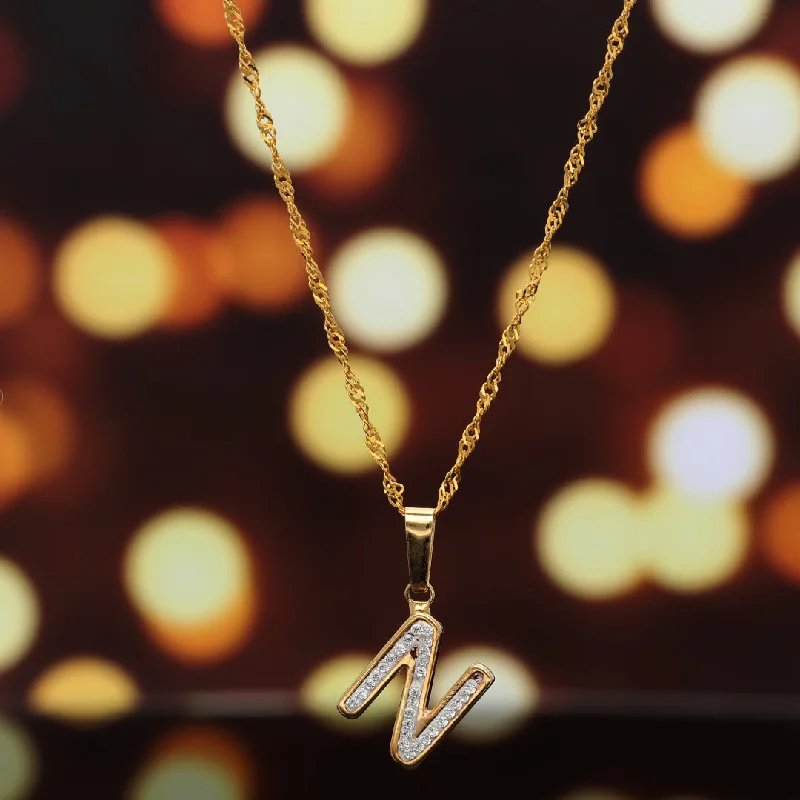 Antique Necklaces -Gold Necklace (Chain with N Shaped Alphabet Letter Pendant) 18KT - FKJNKL18K9419