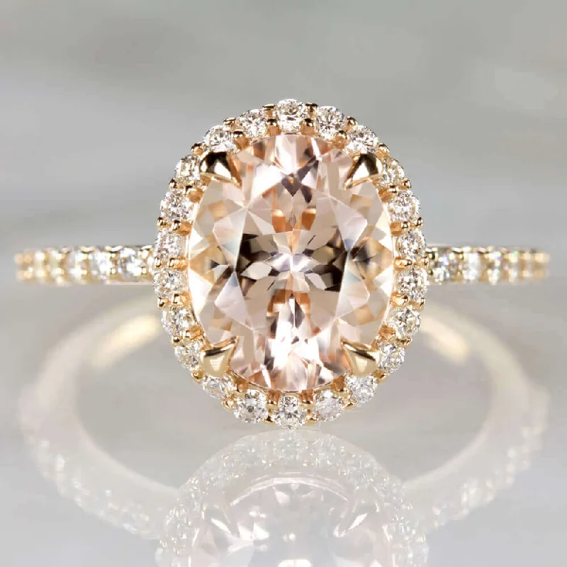 Ladies Engagement Rings Luxury Brand-2.3c OVAL CUT HALO MORGANITE .40c DIAMOND ENGAGEMENT RING PINK ROSE GOLD NATURAL