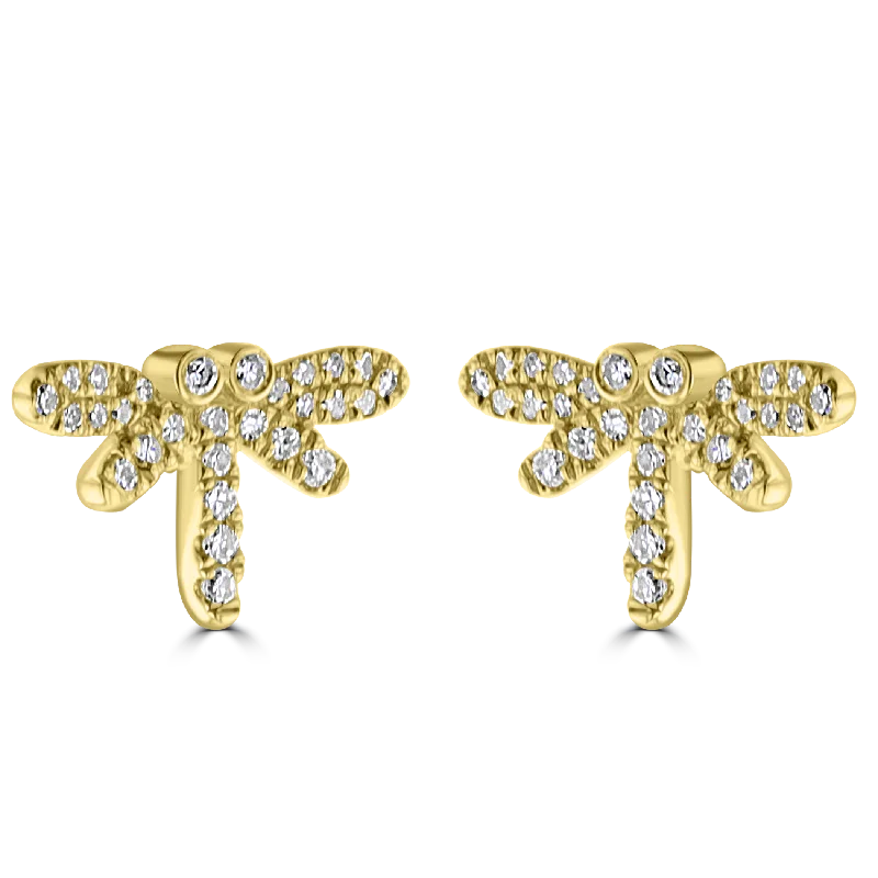 Ladies Earrings Open Hoop-EMILIQUE 14KT YELLOW GOLD 0.17CT DIAMOND DRAGONFLY STUD EARRINGS