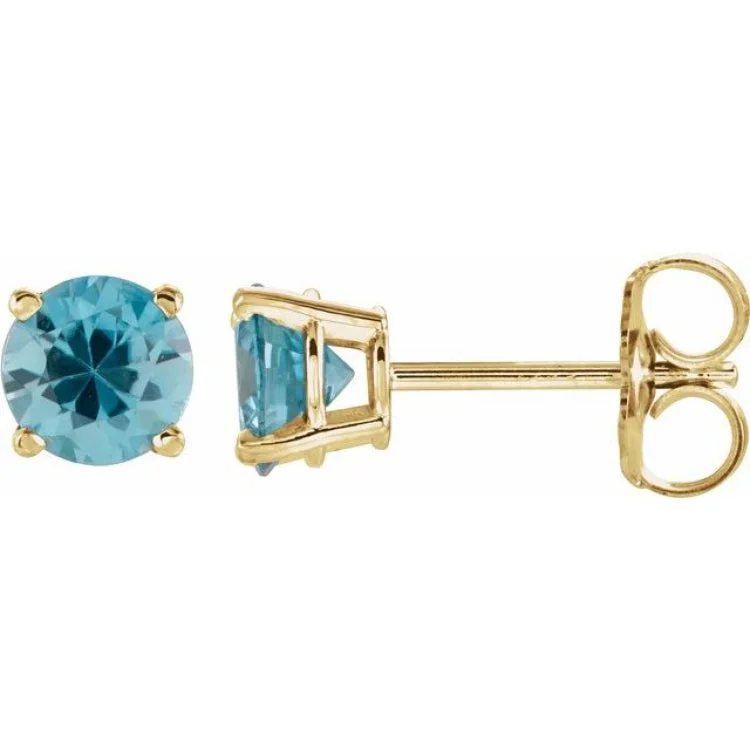 Ladies Earrings with Kornerupine-14K Yellow 5 mm Natural Blue Zircon Stud Earrings