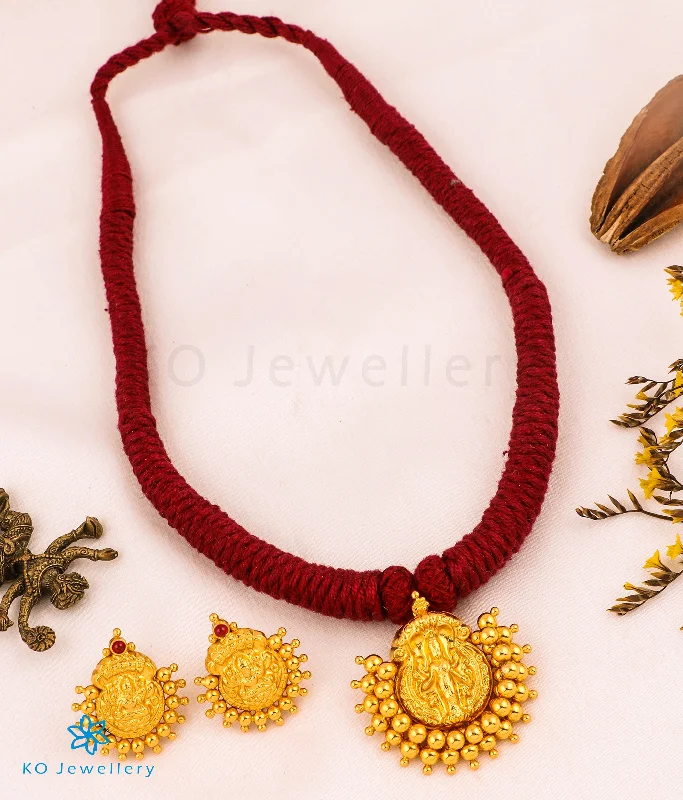 Fantasy Necklaces -The Ameya Silver Lakshmi Thread Necklace (Red)