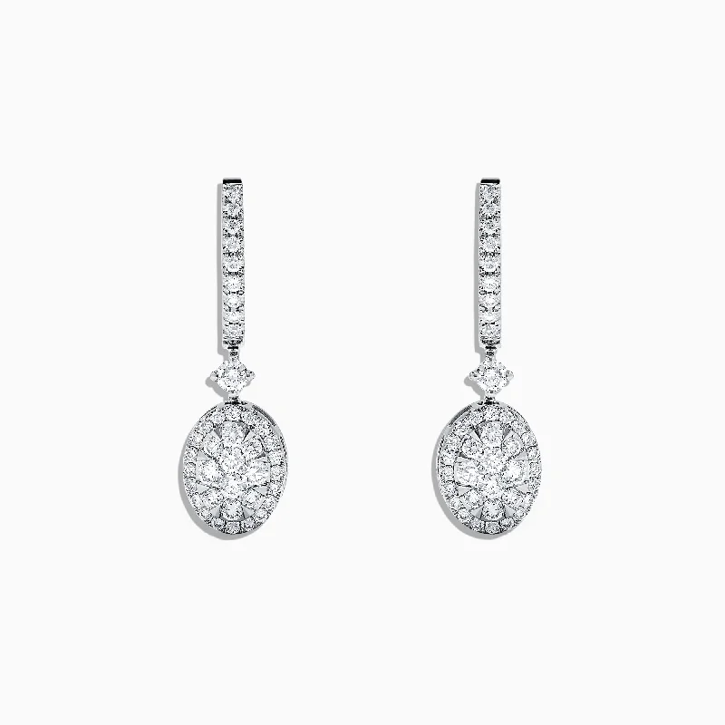 Ladies Earrings for Teachers-Bouquet 14K White Gold and Diamond Drop Earrings, 0.85 TCW