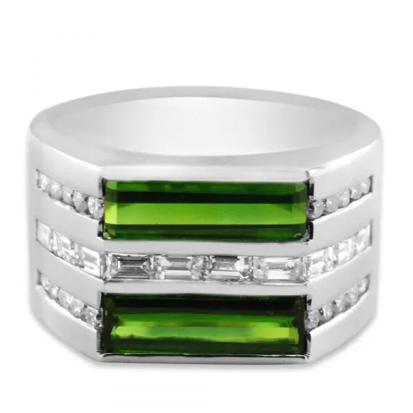 Ladies Rings with Serpentine-Statement Green tourmaline and diamond ring